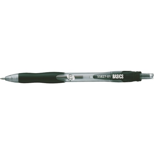 Basics® Retractable Gel Grip Roller Pens 0.7 mm Black 12/box - 0.7 mm Pen Point Size - Retractable - Black Gel-based Ink - 12 / box