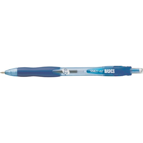 Basics® Retractable Gel Grip Roller Pens 0.7 mm Blue 12/box - 0.7 mm Pen Point Size - Retractable - Blue Gel-based Ink - 12 / box