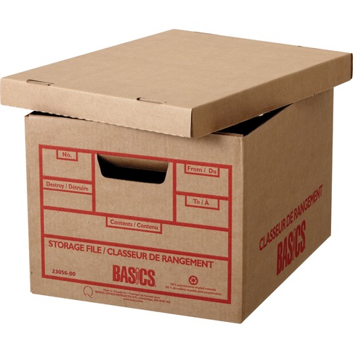 Basics® Recycled Storage Boxes 12" x 15" x 10" 6/pkg - External Dimensions: 12" Width x 15" Depth x 10"Height - Media Size Supported: Legal, Letter - Lift-off Closure - Stackable - For File - Recycled - 6 / Pack