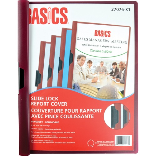 Basics® Slide Lock Presentation Cover Letter Maroon - 8 1/2" x 11" - 25 Sheet Capacity - Maroon Sold as Each