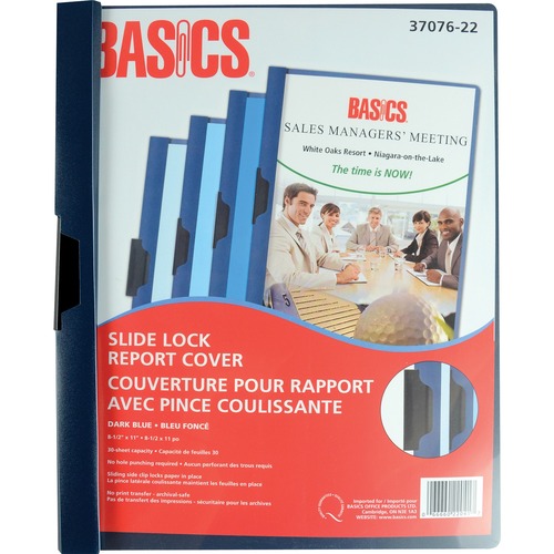 Basics® Slide Lock Presentation Cover Letter Dark Blue - 8 1/2" x 11" - 25 Sheet Capacity - Dark Blue 6/pk