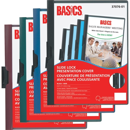 Basics® Slide Lock Presentation Cover Letter Dark Green - 8 1/2" x 11" - 25 Sheet Capacity - Dark Green 6/pk