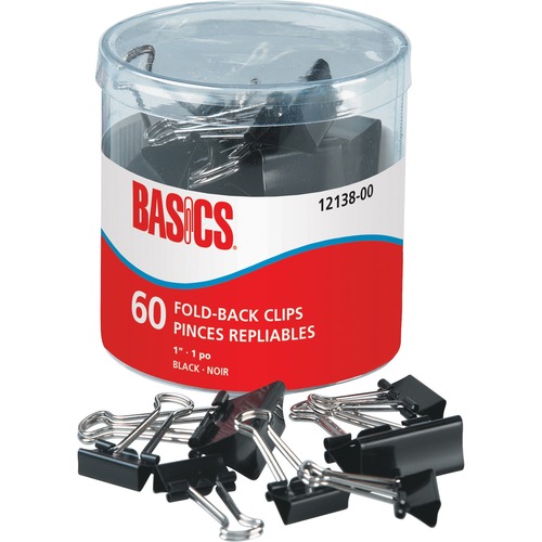 Basics® Fold-Back Clips 1" 60/tub - 1" (25.40 mm) Length - Black - Metal