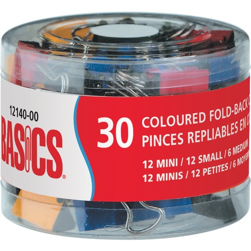 Basics® Coloured Fold-Back Clips Assorted Sizes 30/tub - Assorted Sizes - 30 / Tub - Assorted - Metal
