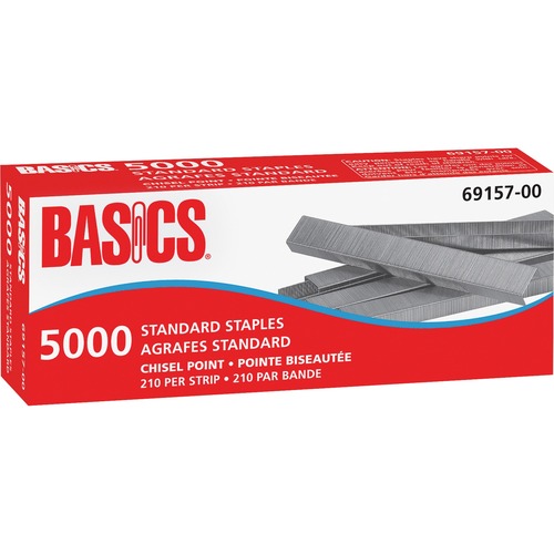 Basics® Standard Staples Chisel Point 5,000/box - 210 Per Strip - 1/4" - Chisel Point5000 / Box