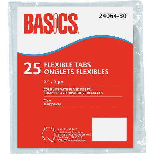 Basics® Flexible Tabs 2" Clear 25/pkg - 2" Tab Width - Clear Tab(s) - 25 / Pack