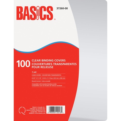 Basics® Clear Binding Covers 7 mil 11-1/4" x 8-3/4" 100/pkg - 8 3/4" x 11 1/4" Sheet - Rectangular - Clear - 100 / Pack