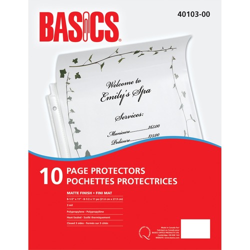 Basics® Page Protectors 3 mil Matte Letter 10/pkg - For Letter 8 1/2" x 11" Sheet - Rectangular - Clear - 10 / Pack