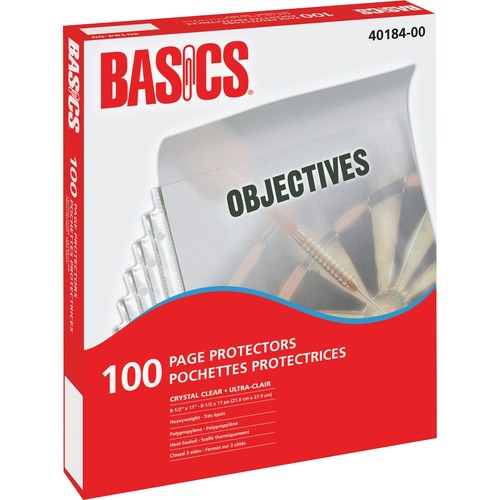 Basics® Page Protectors 3 mil Clear Letter 100/box - For Letter 8 1/2" x 11" Sheet - Rectangular - Clear - 100 / Box