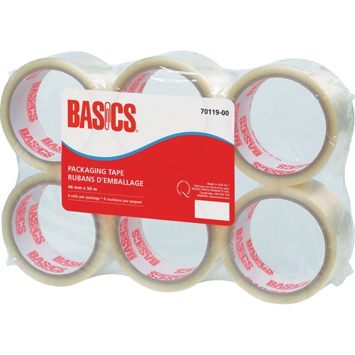 Basics® Packaging Tape 48 mm x 50 m Clear 6/pkg - 54.7 yd (50 m) Length x 1.89" (48 mm) Width - 1.80 mil (0.05 mm) Thickness - 6 / Pack - Clear