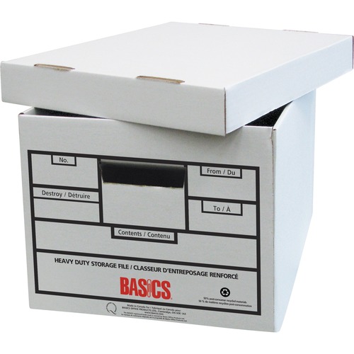 Basics® Quick Set-up Heavy Duty Storage Boxes 12" x 15" x 10-1/4" 4/pkg - External Dimensions: 12" Width x 15" Depth x 10"Height - Media Size Supported: Legal, Letter - Lift-off Closure - Heavy Duty - Stackable - For File - Recycled - 4 / Pack