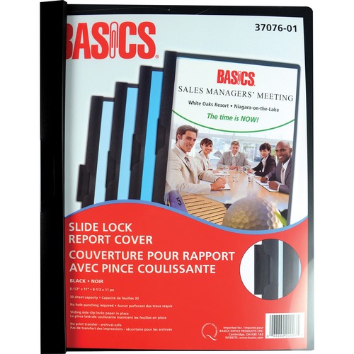 Basics® Slide Lock Presentation Cover Letter Black - 8 17/64" x 11 11/16" - 25 Sheet Capacity - Clip Fastener - Black