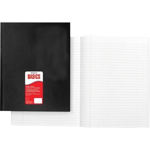 Basics® Hard Cover Flush-Cut Notebook 9" x 7-1/4" 192 pages Black - 192 Pages - Section Sewn - Ruled Margin - 9" x 7 1/4" - Black Cover - Hard Cover, Acid-free