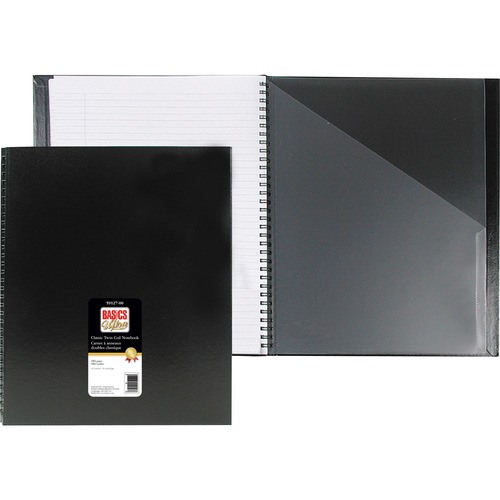 Basics® Classic Coil Notebook 11" x 8-1/2" 152 pages Black - 152 Pages - Twin Wirebound - Ruled - 11" x 8 1/2" - Black Cover - Acid-free, Hard Cover, Pocket