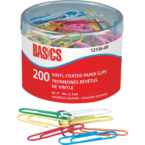 Basics® Vinyl Coated Paper Clips #4 2" 200/tub - No. 4 - 2" (50.80 mm) Length - 200 / Tub - Assorted - Vinyl