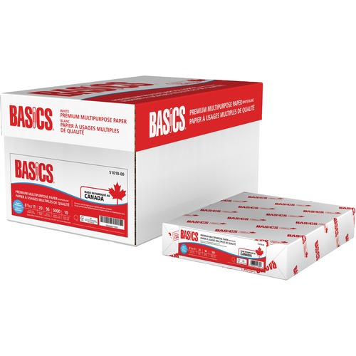 Basics® Premium Multipurpose Paper 96B 20lbs Letter 500 sheets per package 10 package/ctn - 96 Brightness - Letter - 8 1/2" x 11" - 20 lb Basis Weight - 500 / Pack