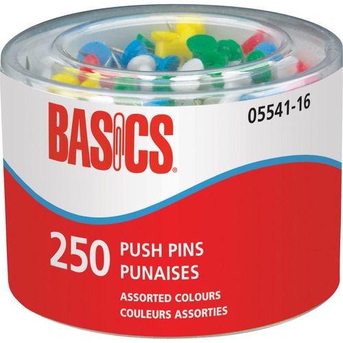 Basics® Push Pins Assorted 250/tub - 250 / Tub - Assorted