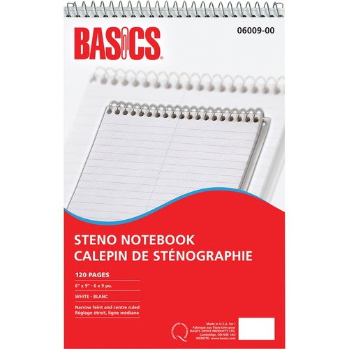 Basics® Steno Notebook 6" x 9" 120 pages - 120 Pages - Spiral Bound - 6" x 9" - Cardboard Cover - Flexible Cover - Steno Pads - BAO0600900