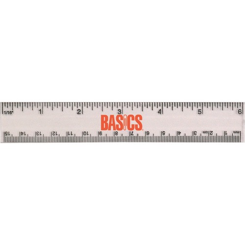 Basics® Flexible Transparent Ruler 6" - 6" Length - Imperial, Metric Measuring System - Plastic - Transparent