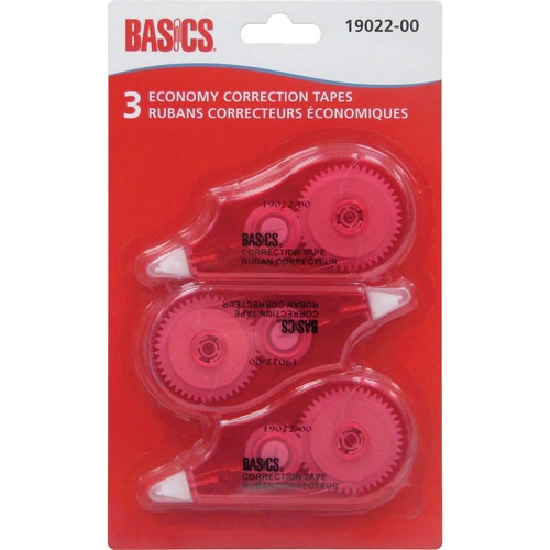 Basics® Economy Correction Tape 3/pkg - 0.20" (5 mm) Width x 26.2 ft Length - 1 Line(s) - Non-refillable - 3 / Pack