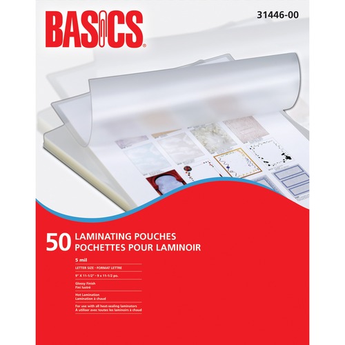Basics® Laminating Pouches 5 mil 9" x 11-1/2" 50/pkg - Sheet Size Supported: Letter 8.50" (215.90 mm) Width x 11" (279.40 mm) Length - Laminating Pouch/Sheet Size: 9" Width x 11.50" Length x 5 mil Thickness - 50 / Pack