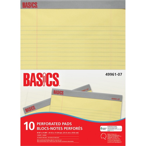 Basics® Perforated Pads 8-1/2x11-3/4" Canary 50shts/pad 10 pads/pkg - 50 Sheets - 8 1/2" x 11 3/4" - Perforated, Easy Tear - 10 / Pack