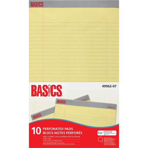 Basics® Perforated Pads 8-1/2x13-15/16" Canary 50shts/pad 10 pads/pkg - 50 Sheets - 8 1/2" x 13 15/16" - Perforated, Easy Tear - 10 / Pack