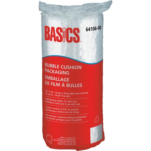 Basics® Bubble Cushion Packaging 12" x 15' Roll - 12" (304.80 mm) Width x 15 ft (4572 mm) Length - 0.2" Bubble Size - Clear