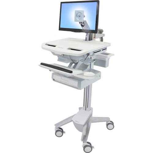 Ergotron StyleView Cart with LCD Arm, 1 Drawer - Up to 24" Screen Support - 37 lb Load Capacity - 50.50" Height x 17.50" Width x 31" Depth - Floor Stand - Aluminum - White, Gray