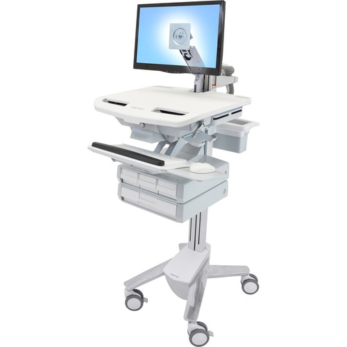 Ergotron StyleView Cart with LCD Arm, 4 Drawers - Up to 24" Screen Support - 38 lb Load Capacity - 50.50" Height x 17.50" Width x 31" Depth - Floor Stand - Aluminum - White, Gray