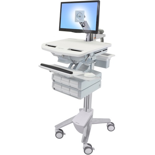 Ergotron StyleView Cart with LCD Arm, 6 Drawers - Up to 24" Screen Support - 37 lb Load Capacity - 50.50" Height x 17.50" Width x 31" Depth - Floor Stand - Aluminum - White, Gray