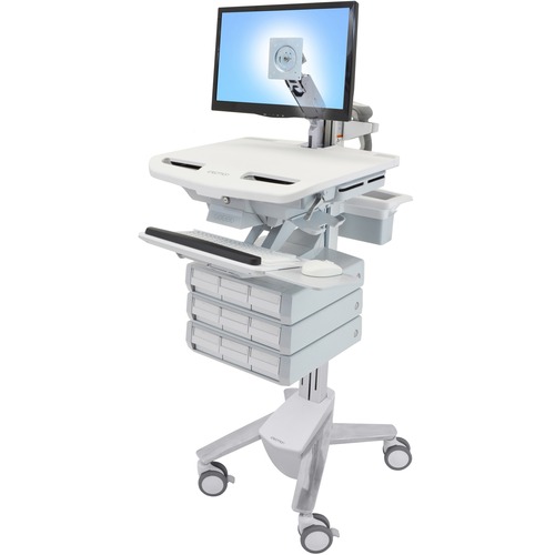 Ergotron StyleView Cart with LCD Arm, 9 Drawers - Up to 24" Screen Support - 37 lb Load Capacity - 50.50" Height x 17.50" Width x 31" Depth - Floor Stand - Aluminum - White, Gray