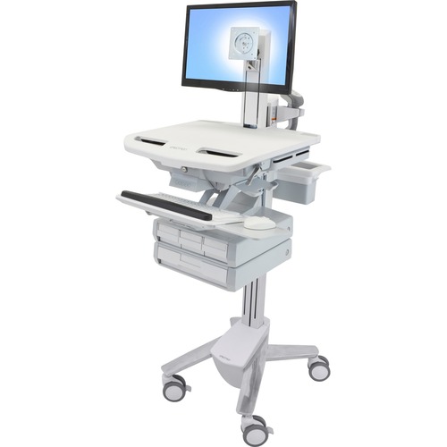 Ergotron StyleView Cart with LCD Pivot, 4 Drawers - Up to 24" Screen Support - 38 lb Load Capacity - 50.50" Height x 17.50" Width x 31" Depth - Floor Stand - Aluminum - White, Gray