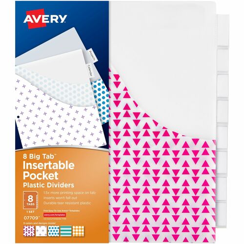 Avery Big Tab Tab Divider - 288 x Divider(s) - 288 Tab(s) - 8 - 8 Tab(s)/Set - 9.3" Divider Width x 11.25" Divider Length - 3 Hole Punched - Multicolor Plastic Divider - Clear Plastic Tab(s) - PVC-free, Hole-punched, Insertable, Customizable, Sturdy, Dura