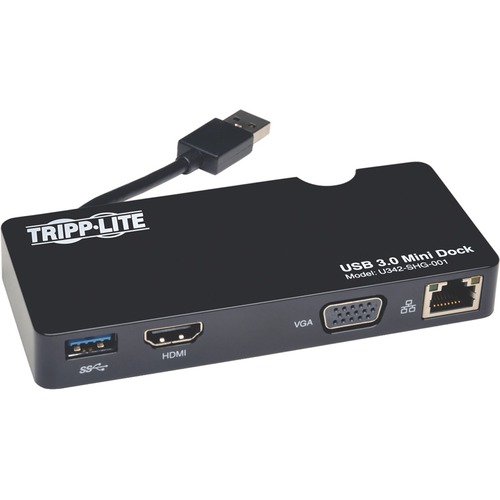 Tripp Lite USB 3.0 HDMI VGA Mini Dock Station Gigabit Ethernet HD15 RJ45 - for Notebook/Tablet PC - USB 3.0 - 1 x USB Ports - 1 x USB 3.0 - Network (RJ-45) - HDMI - VGA - Black - Wired