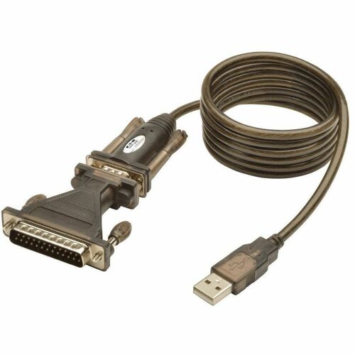 Tripp Lite USB to RS232 Serial Adapter Cable USB-A to DB25 DB9 M/M 5' 5ft - for Tablet PC, Phone, Camera, Modem, Notebook - 5 ft - 1 x Type A Male USB - 1 x DB-9 Male Serial - Gold-plated Contacts - Shielding - Black"