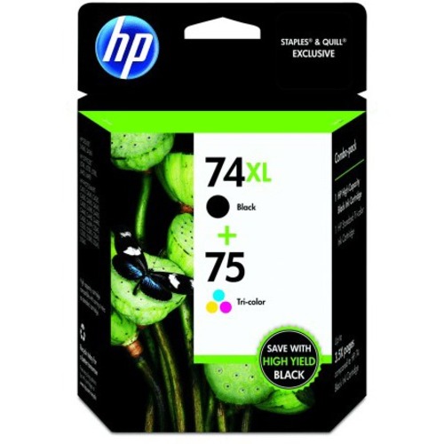 HP 74XL/75 (CZ139FN) Original High Yield Inkjet Ink Cartridge - Multi-pack - Black, Tri-color - 2 / Pack - 750 Pages Black, 170 Pages Cyan, 170 Pages Magenta, 170 Pages Yellow