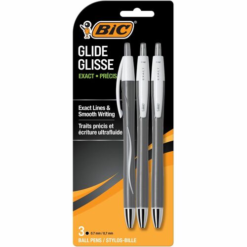 BIC Glide Exact Ballpoint Pen - 0.7 mm Fine Pen Point - Retractable - Black Ink - 3 Pack