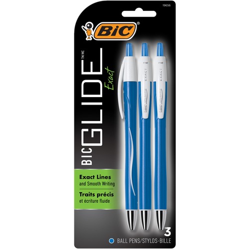 BIC Atlantis Exact Ballpoint Pen - Fine Pen Point - 0.7 mm Pen Point Size - Retractable - Blue - 3 / Pack