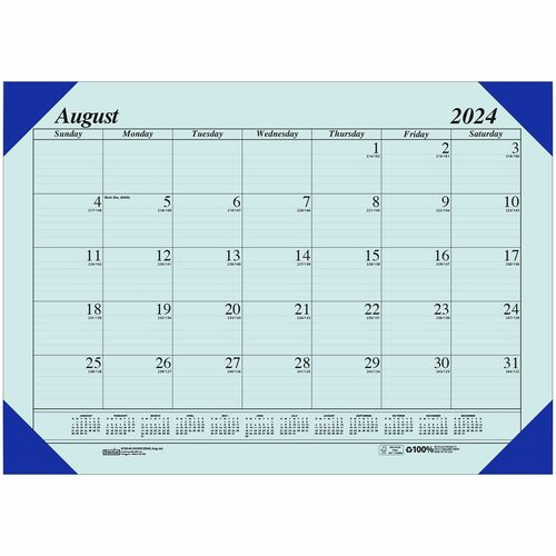 House of Doolittle Compact Academic Desk Pad - Academic - Monthly - 12 Month - August 2023 - July 2024 - 1 Month Single Page Layout - 18 1/2" x 13" Blue Sheet - 1.87" x 2.25" Block - Desktop - Blue - Leatherette - Blue CoverAppointment Schedule, Day Indic