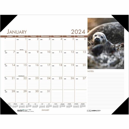 House of Doolittle EarthScapes Wildlife Desk Pad - Academic - Julian Dates - Monthly - 12 Month - January 2024 - December 2024 - 1 Month Single Page Layout - 17" x 22" Sheet Size - 2.25" x 2" Block - Desktop - Multi - Leatherette - Black CoverClass Schedu