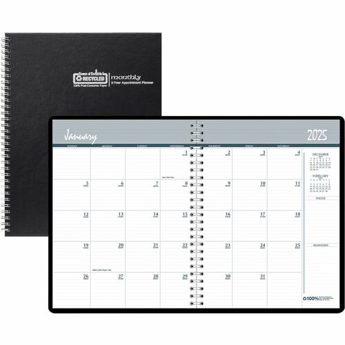 House of Doolittle Doolittle 24-month Large Planner - Monthly - 24 Month - January 2024 - December 2024 - 1 Month Double Page Layout - 8 1/2" x 11" Sheet Size - 2.13" x 1.88" Block - Wire Bound - Simulated Leather - Black CoverNotes Area, Reference Calend