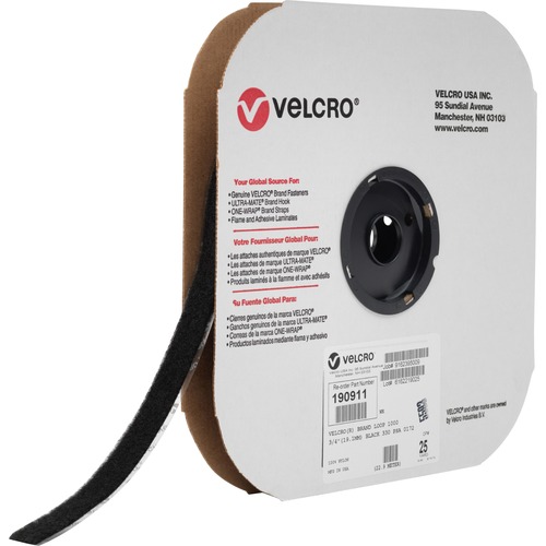 VELCRO® 190911 Industrial Industrial - Loop 1000 - 25 yd Length x 0.75" Width - Black - For Indoor, Outdoor - 1 Roll