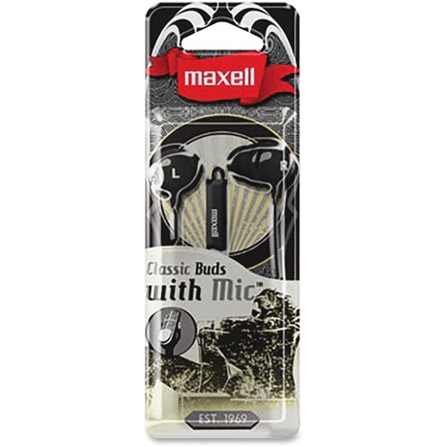 Maxell Classic Earbud with Mic Black - Stereo - Wired - Earbud - Binaural - In-ear - Black