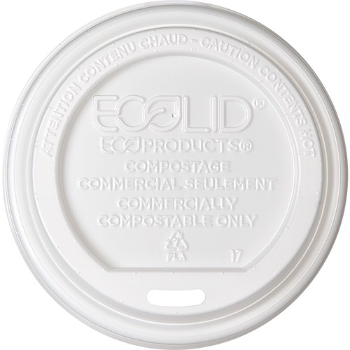 Eco-Products Renewable EcoLid Hot Cup Lids - Plastic, Polylactic Acid (PLA) - 800 / Carton - White