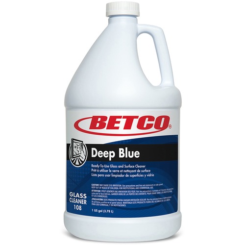 Betco Deep Blue Ammoniated Glass & Surface Cleaner - For Glass, Window, Stainless Steel, Plastic, Porcelain, Chrome - 128 fl oz (4 quart) - Pleasant Scent - 4 / Carton - Non-streaking, Non-smearing, Non-flammable, Phosphate-free, Residue-free - Deep Blue