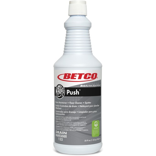 Betco Green Earth Push Enzyme Multi-Purpose Cleaner - For Drain, Carpet, Upholstery - 32 fl oz (1 quart) - New Green ScentBottle - 1 Each - Non-corrosive, Non-flammable, Caustic-free - Milky White