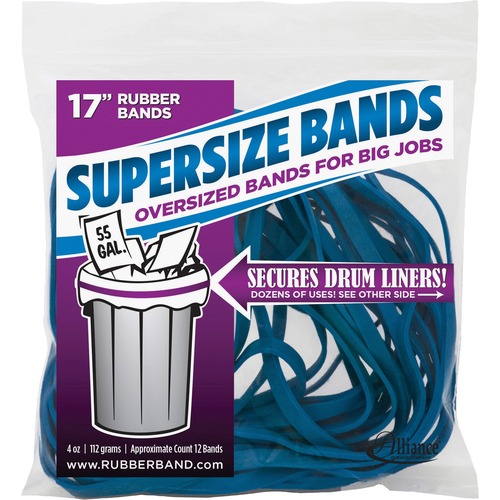 Alliance Rubber 08995 SuperSize Bands - Large 17" Heavy Duty Latex Rubber Bands - For Oversized Jobs - Blue - 4 Ounce Resealable Bag - Approx. 12 Bands
