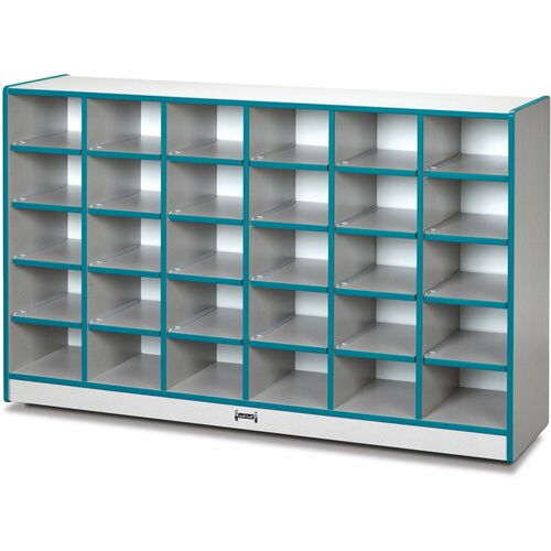 Jonti-Craft Rainbow Accents Toddler Single Storage - 30 Compartment(s) - 35.5" Height x 57.5" Width x 15" Depth - Laminated, Chip Resistant - Teal - Rubber - 1 Each