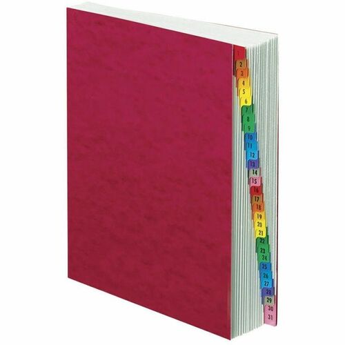 Pendaflex PressGuard Expandable 1-31 Index Desk File - 31 x Divider(s) - Printed Tab(s) - Digit - 1-31 - Letter - 8.50" Width x 11" Length - Red Pressguard Divider - Multicolor Tab(s) - Recycled - Durable, Soil Resistant, Moisture Resistant, Mylar Coated 